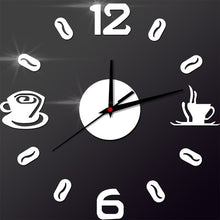 Load image into Gallery viewer, 3D DIY Digital Number Coffee Cup  Acrylic Clock Self-adhensive Quartz Non-ticking Wall Clock Kitchen Home Decor
