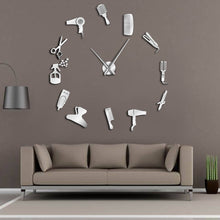 Load image into Gallery viewer, DIY Barber Shop Giant Wall Clock With Mirror Effect Barber Toolkits Decorative Frameless Clock Watch Hairdresser Barber Wall Art