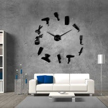 Load image into Gallery viewer, DIY Barber Shop Giant Wall Clock With Mirror Effect Barber Toolkits Decorative Frameless Clock Watch Hairdresser Barber Wall Art