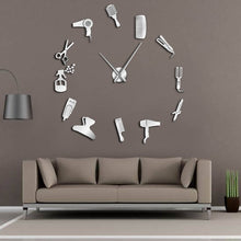 Load image into Gallery viewer, DIY Barber Shop Giant Wall Clock With Mirror Effect Barber Toolkits Decorative Frameless Clock Watch Hairdresser Barber Wall Art