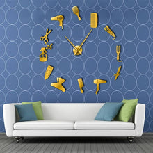 Load image into Gallery viewer, DIY Barber Shop Giant Wall Clock With Mirror Effect Barber Toolkits Decorative Frameless Clock Watch Hairdresser Barber Wall Art