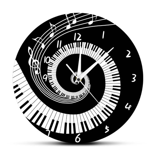 Elegant Piano Keys Black and White Modern Wall Clock Music Notes Wave Round Music Keyboard Wall Clock Music Lover Pianist Gift