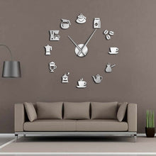 Load image into Gallery viewer, Cafe DIY Large Wall Clock Frameless Giant Wall Clock Modern Design Cafe Coffee Mug Coffee Bean Wall Decor Kitchen Wall Watch