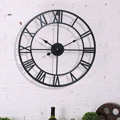 40/47CM Nordic Metal Roman Numeral Wall Clocks Retro Iron Round Face Black Gold Large Outdoor Garden Clock Home Decoration