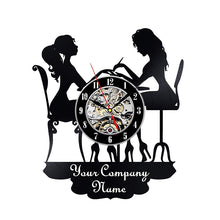 Load image into Gallery viewer, Customized Wall Clock DIY Nail Salon Name Vinyl Record Clock Wall Watch with Your Logo Salon Beauty Shop Wall Sign Home Decor