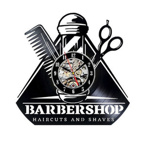 Barber Shop Wall Clock Modern Barbershop Decoration Vinyl Record Wall Clock Hanging Hairdresser Wall Watch for Barber Salon