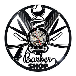 Barber Shop Wall Clock Modern Barbershop Decoration Vinyl Record Wall Clock Hanging Hairdresser Wall Watch for Barber Salon