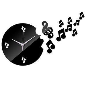 New design musical note decoration wall clocks mirror acrylic wall stickers for living room wall watches for gifts wall clock