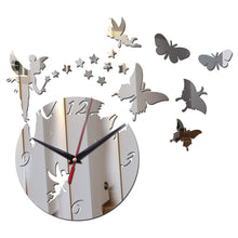 Load image into Gallery viewer, Hot sale diy geometric wall watches mirror acrylic quartz wall clock stars and butterfly decoration wall stickers
