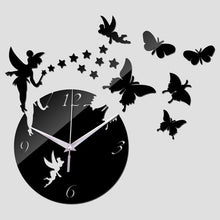 Load image into Gallery viewer, Hot sale diy geometric wall watches mirror acrylic quartz wall clock stars and butterfly decoration wall stickers