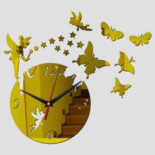Load image into Gallery viewer, Hot sale diy geometric wall watches mirror acrylic quartz wall clock stars and butterfly decoration wall stickers